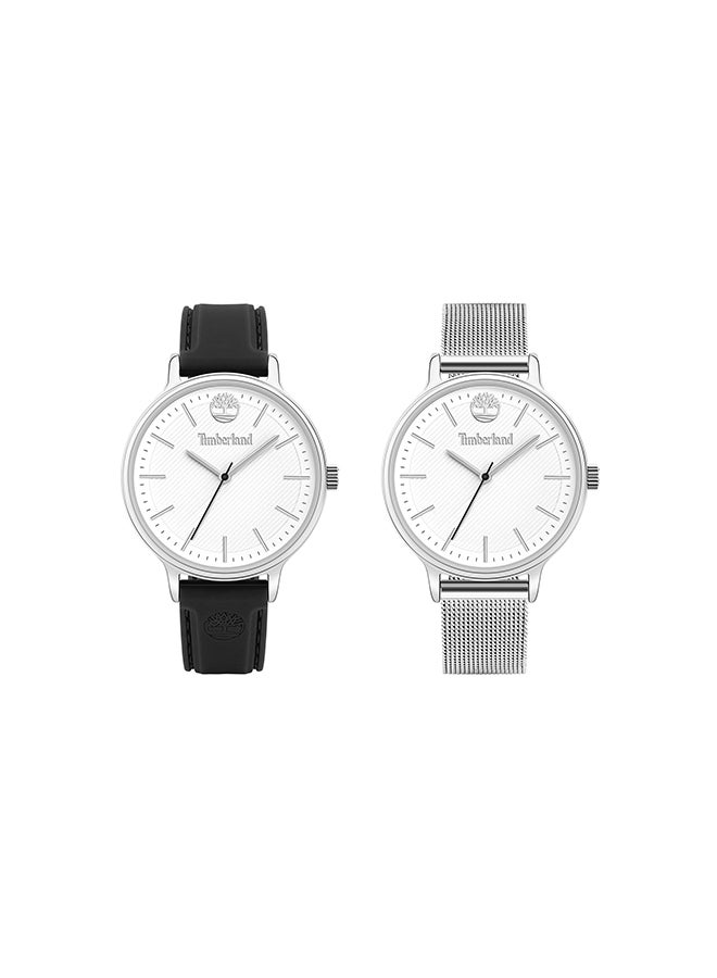 تمبرلاند ساعة أنالوج للنساء من بيلانجر بقرص أبيض وحزام سيليكون-ستانلس ستيل أسود 3ATM - Image 1