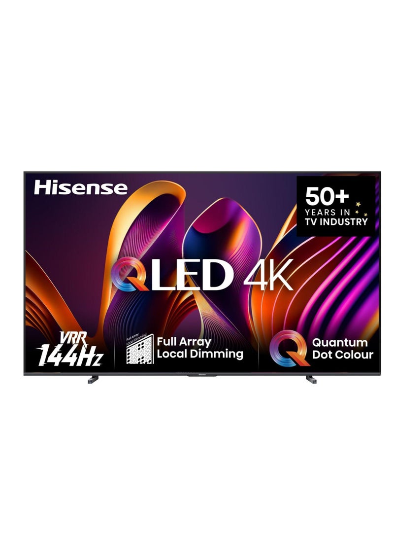 هايسنس تلفاز ذكي 100 بوصة QLED، VIDAA U8، Dolby Atmos، وضع الألعاب 144Hz برو، لون النقاط الكمومية، مضخم صوت مدمج، مصفوفة كاملة، ذكي تكيفي - Image 1