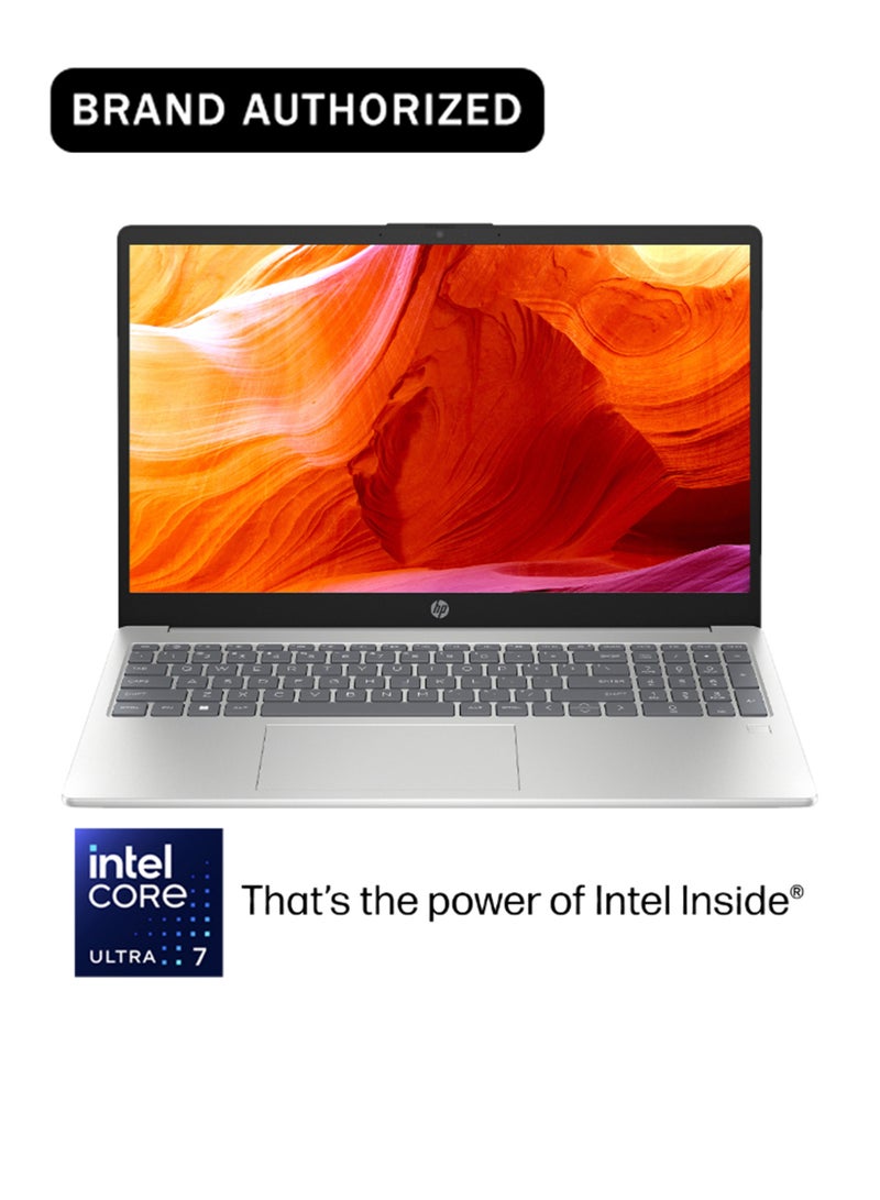 HP Laptop 15-fd1018ne, 15.6" FHD Display, Intel® Core™ Ultra 7, 16GB RAM, 512GB SSD, Intel® AI Boost (11 NPU TOPS), Windows 11 Home [B9FH6EA] English/Arabic Natural silver - Image 1