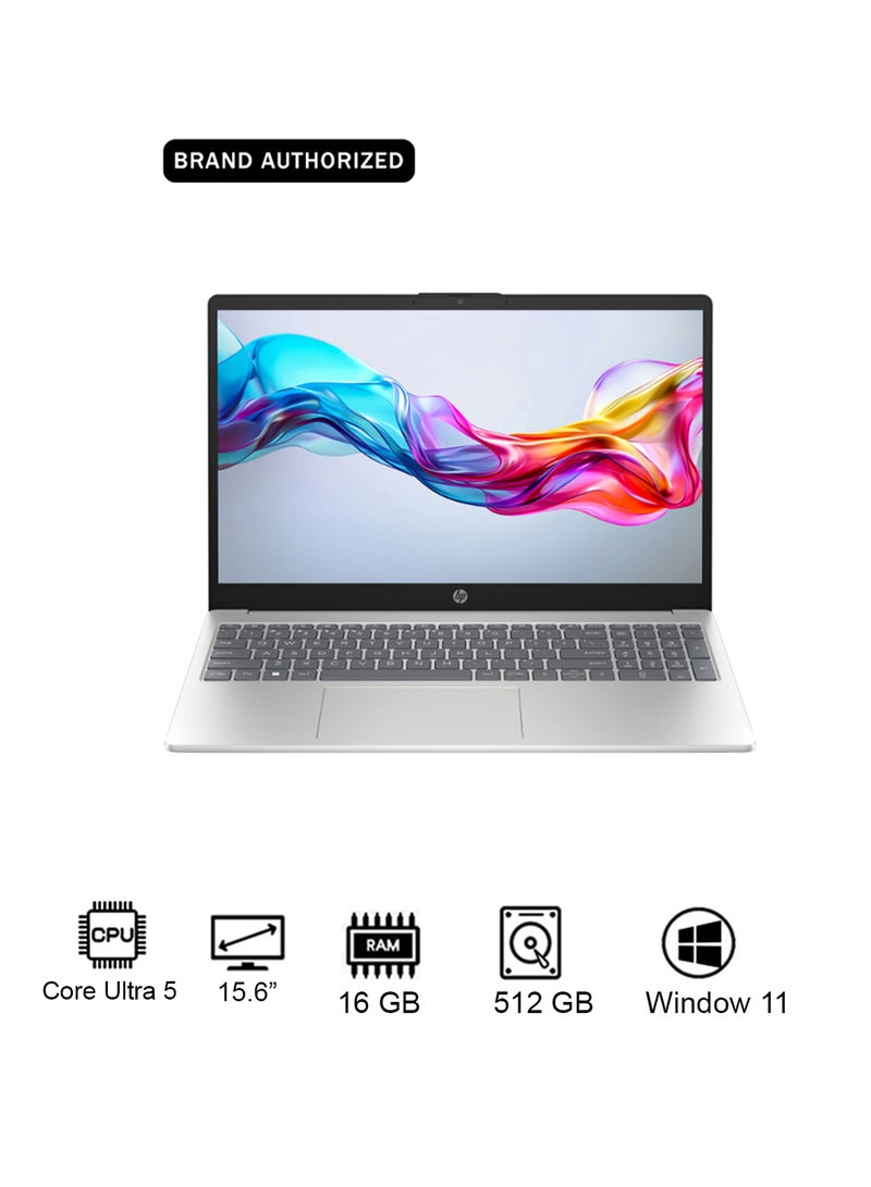 HP 15-fd1020ne Laptop With 15.6-Inch Display, Core Ultra 5 Processor/16GB RAM/512GB SSD/Intel Arc Graphics/Windows 11 Home Natural Silver - Image 1