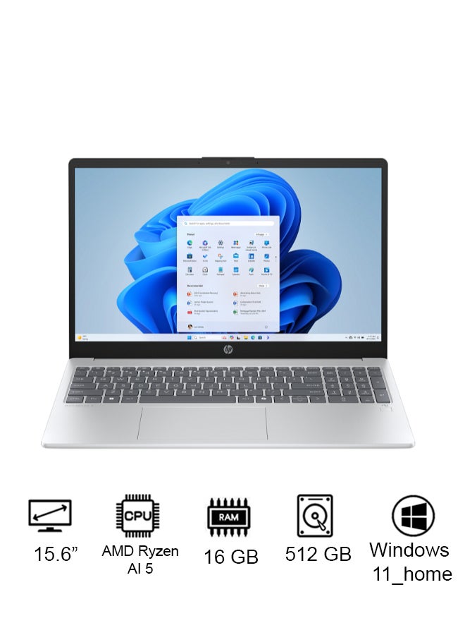 HP OmniBook 3 Laptop Next Gen AI 15-fn0004ne Laptop With 15.6-Inch Display, AMD Ryzen™ AI 5 Processor/16GB RAM/512GB SSD/AMD Radeon Graphics/Windows 11 Home Glacier Silver - Image 1