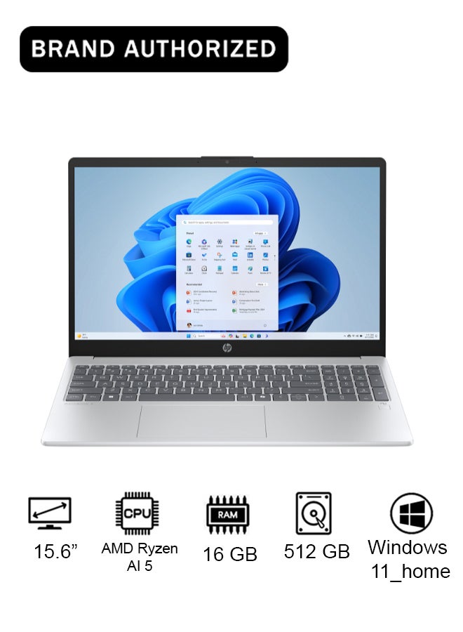 HP OmniBook 3 Laptop Next Gen AI 15-fn0004ne Laptop With 15.6-Inch Display, AMD Ryzen™ AI 5 Processor/16GB RAM/512GB SSD/AMD Radeon Graphics/Windows 11 Home Glacier Silver - Image 1