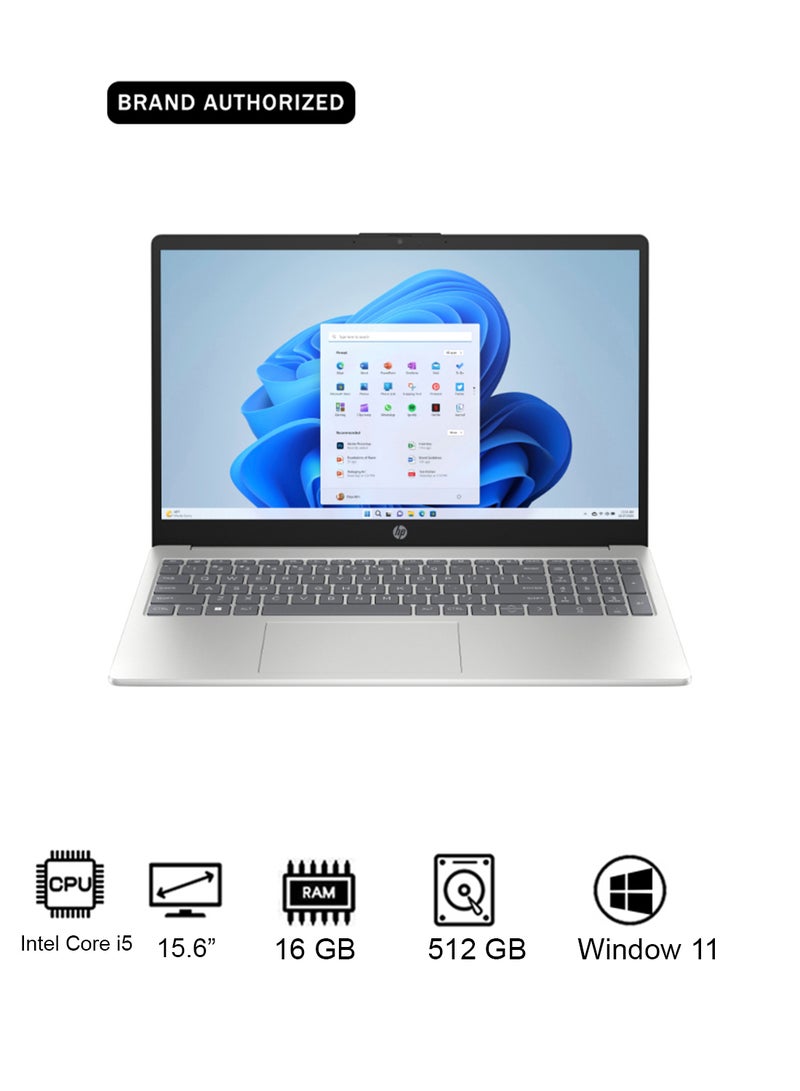 HP 15-fd0278ne Laptop With 15.6-Inch FHD Display, Core i5 Processor/16GB RAM/512GB SSD/Intel Iris XE Graphics/Windows 11 Home Natural Silver - Image 1