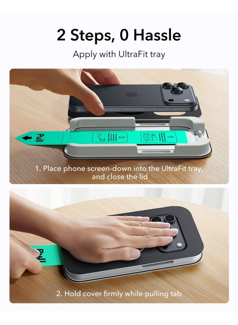 اي اس ار ESR عبوة 2 لحماية شاشة iPhone 17 Pro Max، مقاومة للكسر بمعيار عسكري، صلابة 9H، زجاج مقسى بتغطية كاملة مع صينية Ultra Fit - Image 4