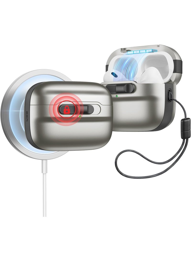 ESR for AirPods Pro Case (2023/2022/2019, 2nd/1st Gen), Compatible with Airpods Pro 2 (USB-C/Lightning Cable), MagSafe Ready, Magnetic Lid Lock, Full Drop Protection Cover with Lanyard Titanium - Image 1