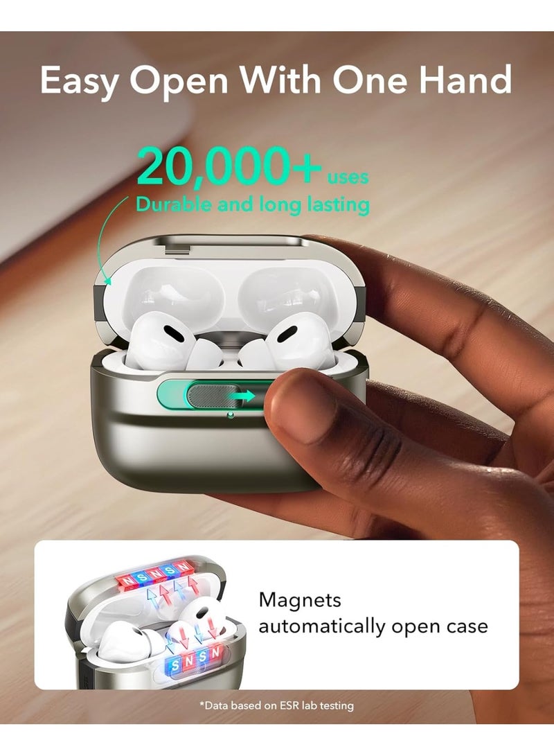 ESR for AirPods Pro Case (2023/2022/2019, 2nd/1st Gen), Compatible with Airpods Pro 2 (USB-C/Lightning Cable), MagSafe Ready, Magnetic Lid Lock, Full Drop Protection Cover with Lanyard Titanium - Image 5