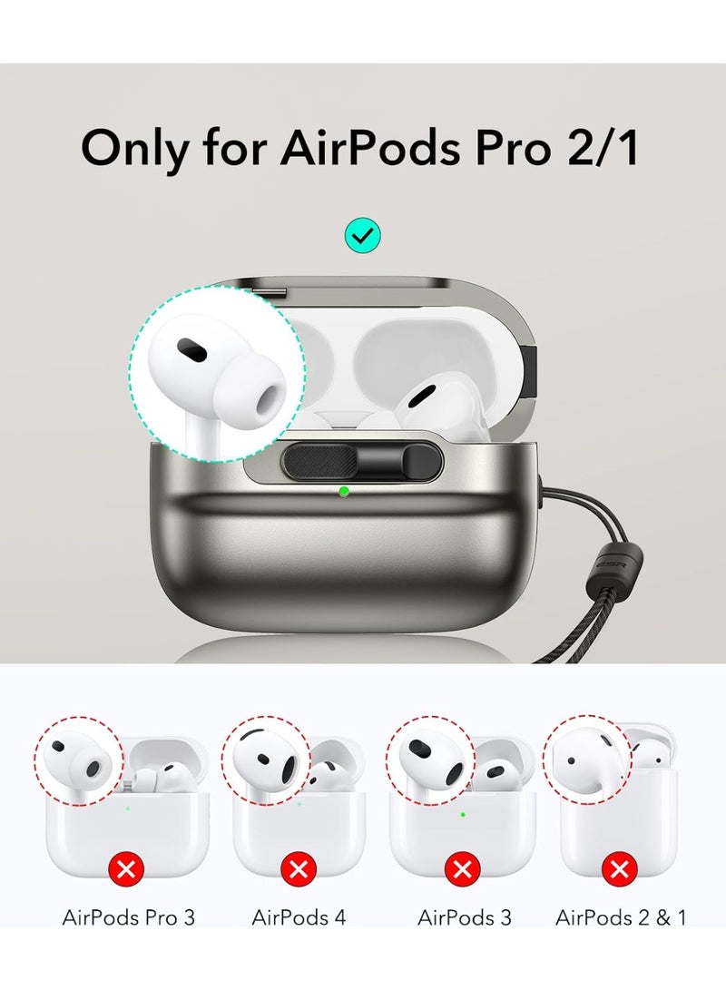 ESR for AirPods Pro Case (2023/2022/2019, 2nd/1st Gen), Compatible with Airpods Pro 2 (USB-C/Lightning Cable), MagSafe Ready, Magnetic Lid Lock, Full Drop Protection Cover with Lanyard Titanium - Image 2