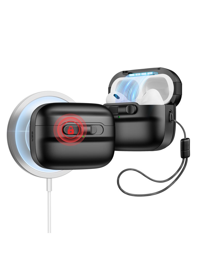 ESR for AirPods Pro Case (2023/2022/2019, 2nd/1st Gen), Compatible with Airpods Pro 2 (USB-C/Lightning Cable), MagSafe Ready, Magnetic Lid Lock, Full Drop Protection Cover with Lanyard black - Image 1