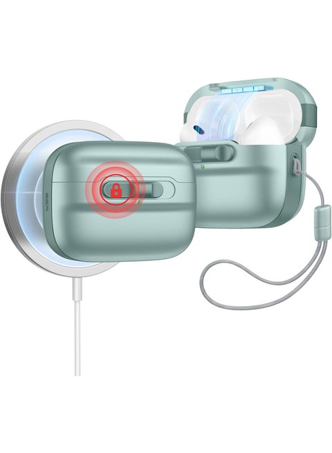 ESR for AirPods Pro Case (2023/2022/2019, 2nd/1st Gen), Compatible with Airpods Pro 2 (USB-C/Lightning Cable), MagSafe Ready, Magnetic Lid Lock, Full Drop Protection Cover with Lanyard green