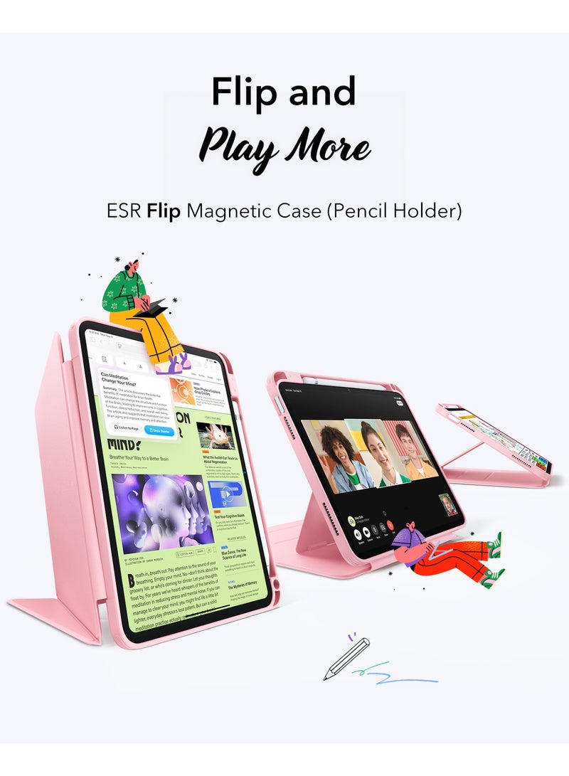 ESR For iPad A16 Case, iPad 11th/10th Generation Case (2025/2022), Vertical Stand Cover, Multi Stand Angles, Ultra-Stable Cover with Pencil Holder, Flip Series - Pink - Image 2