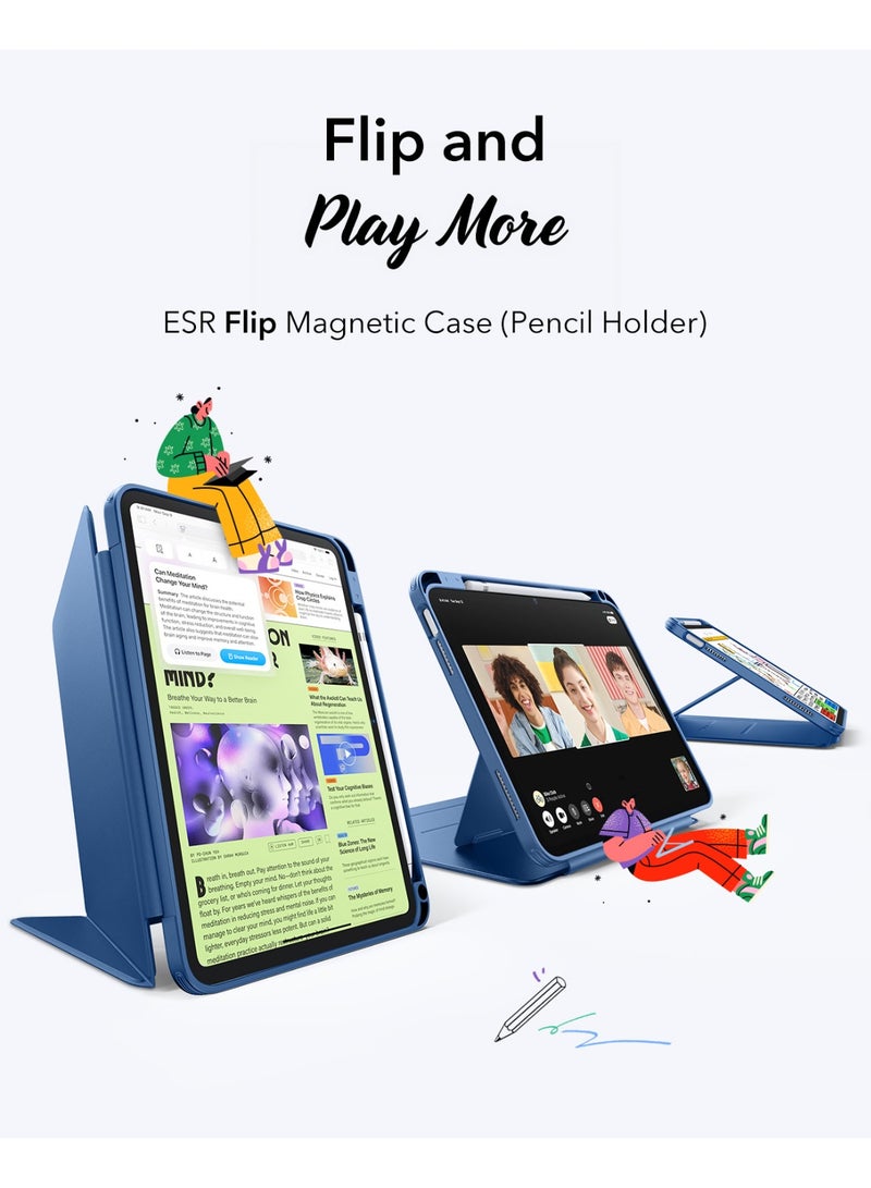 ESR For iPad A16 Case, iPad 11th/10th Generation Case (2025/2022), Vertical Stand Cover, Multi Stand Angles, Ultra-Stable Cover with Pencil Holder, Flip Series - Blue - Image 2