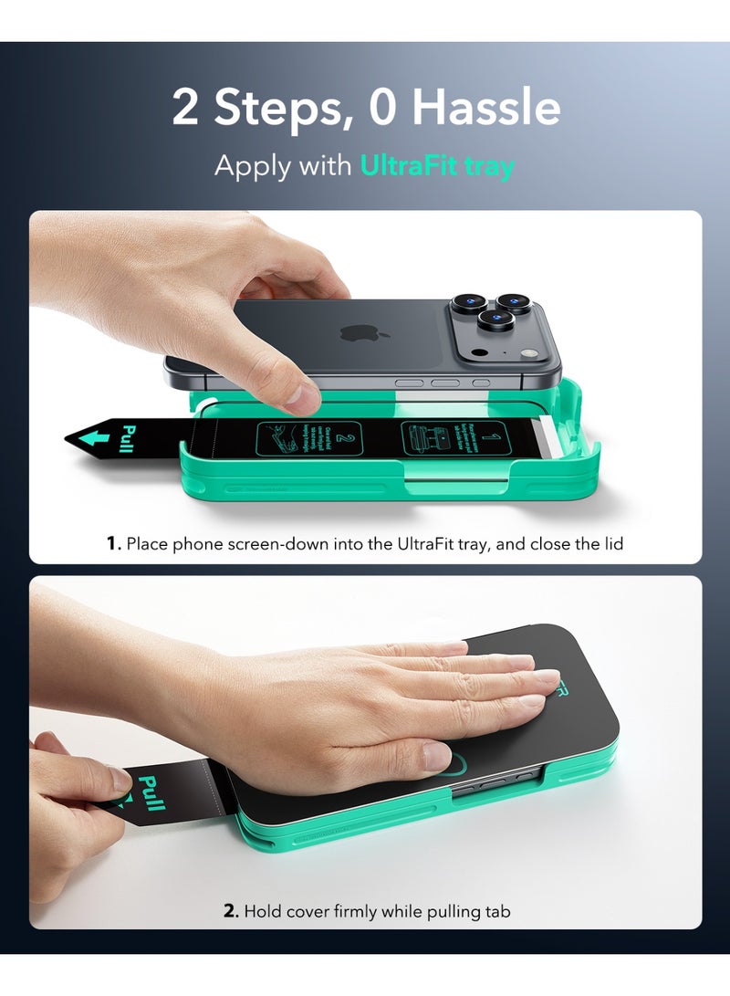 اي اس ار حماية شاشة ESR 2 حزمة زجاج 9H+ لجهاز iPhone 17 Pro Max، [مضاد للكسر بمعيار عسكري]، مع تقنية AR المضادة للانعكاس، زجاج Armorite المقسى فائق القوة مع صينية Ultra Fit - Image 4