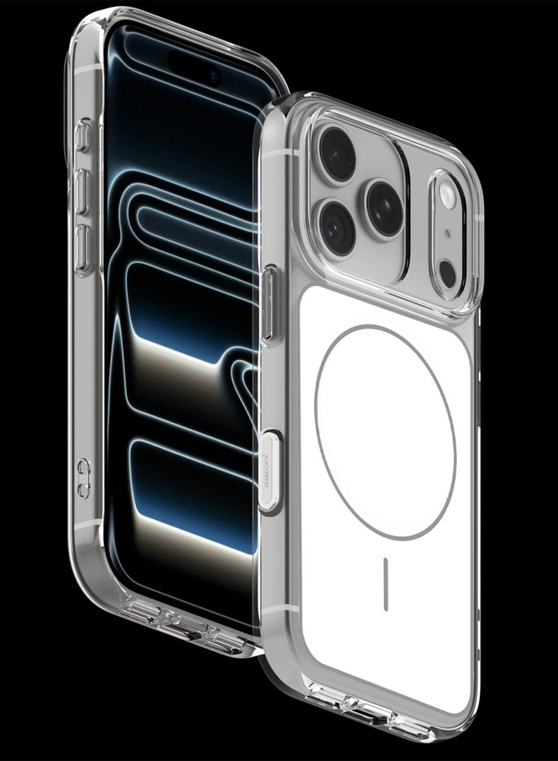 MARGOUN Transparent Magnetic Case Cover for iPhone 17 Pro Max - Scratch-Resistant Protection with Raised Edges - white - Image 2