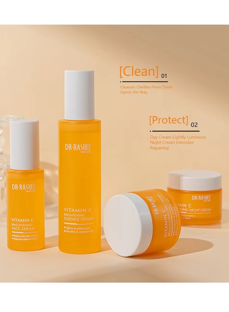 دكتور راشيل مجموعة العناية بالبشرة المشرقة النشطة بفيتامين C 6 قطع منظف تونر سيروم كريم نهاري كريم ليلي حجر غوا شا تبييض مرطب متألق مضاد للشيخوخة مجموعة وجه لجميع أنواع البشرة - Image 3