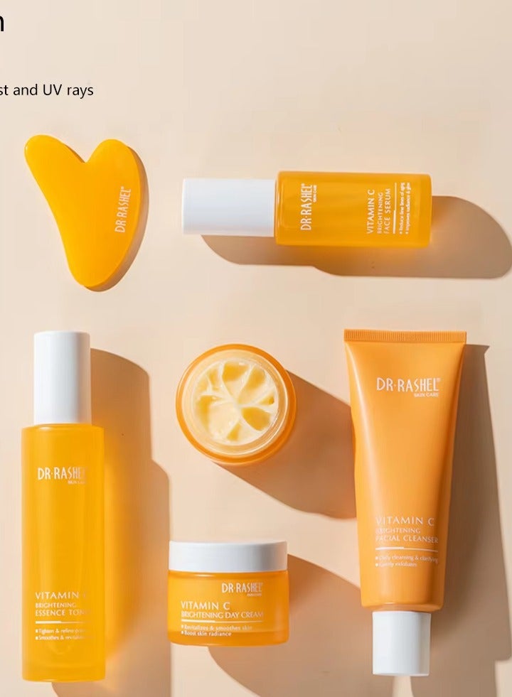 دكتور راشيل مجموعة العناية بالبشرة المشرقة النشطة بفيتامين C 6 قطع منظف تونر سيروم كريم نهاري كريم ليلي حجر غوا شا تبييض مرطب متألق مضاد للشيخوخة مجموعة وجه لجميع أنواع البشرة - Image 2