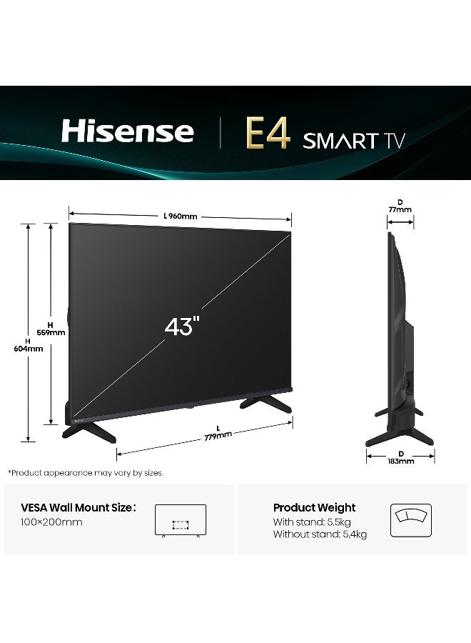 هايسنس تلفاز هايسنس الذكي 43 بوصة FHD 4K E4Q - معزز الألوان الطبيعية، تباين عالي، مشاركة إلى التلفاز، واي فاي مزدوج النطاق، وضع الألعاب، وضع العناية بالعين، يوتيوب، نتفليكس، شاهد 43E4Q (نسخة الإمارات 2025) - Image 2