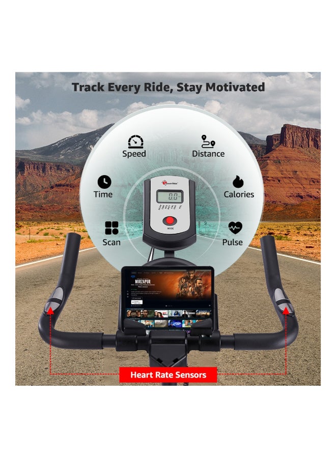 باورماكس فيتنيس دراجة تمارين باورماكس فيتنس BS-140 مع نظام سير، عجلة طيران 12 كجم، مقعد قابل للتعديل - حزام قدم، سعة 140 كجم، دوران ثنائي الاتجاه، نظام فرامل مغناطيسي، شاشة LCD، 2 قطعة كرنك، مستشعر معدل ضربات القلب - Image 3