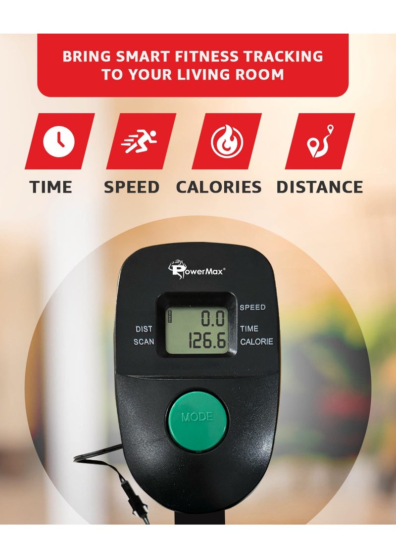 باورماكس فيتنيس دراجة هوائية مزدوجة الحركة PowerMax Fitness BU-201 لتمارين المنزل مع مقعد مبطن قابل للتعديل | دواسات غير قابلة للانزلاق | مقابض متحركة لدراجة الجيم لحد أقصى وزن 120 كجم، نظام سير - Image 3