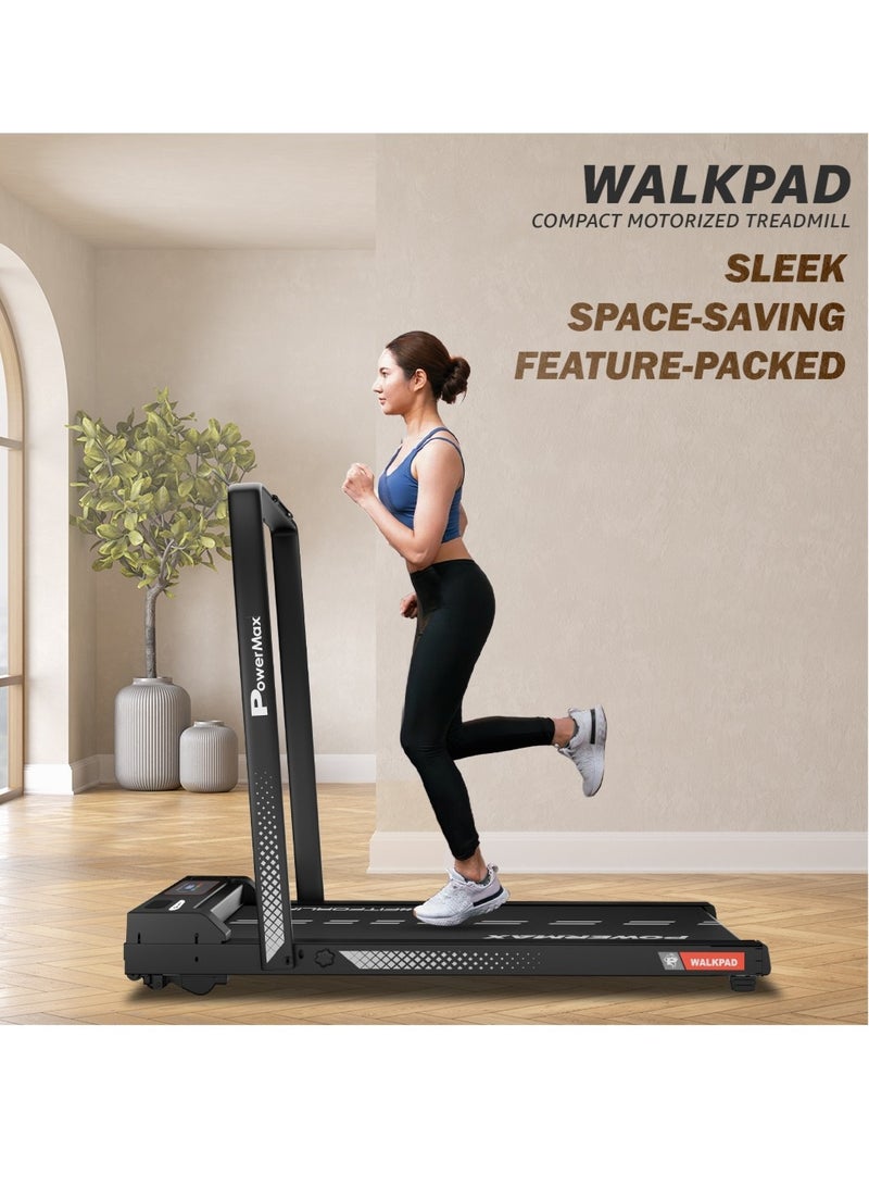 Powermax Fitness Walkpad (3Hp Peak) Compact Motorized Treadmill For Home-Office Use With Remote Control, Max User 110Kg, Top Speed 10Km/H, 1000X400Mm Running Deck, Led Display, Ipad & Mobile Holder - Image 2