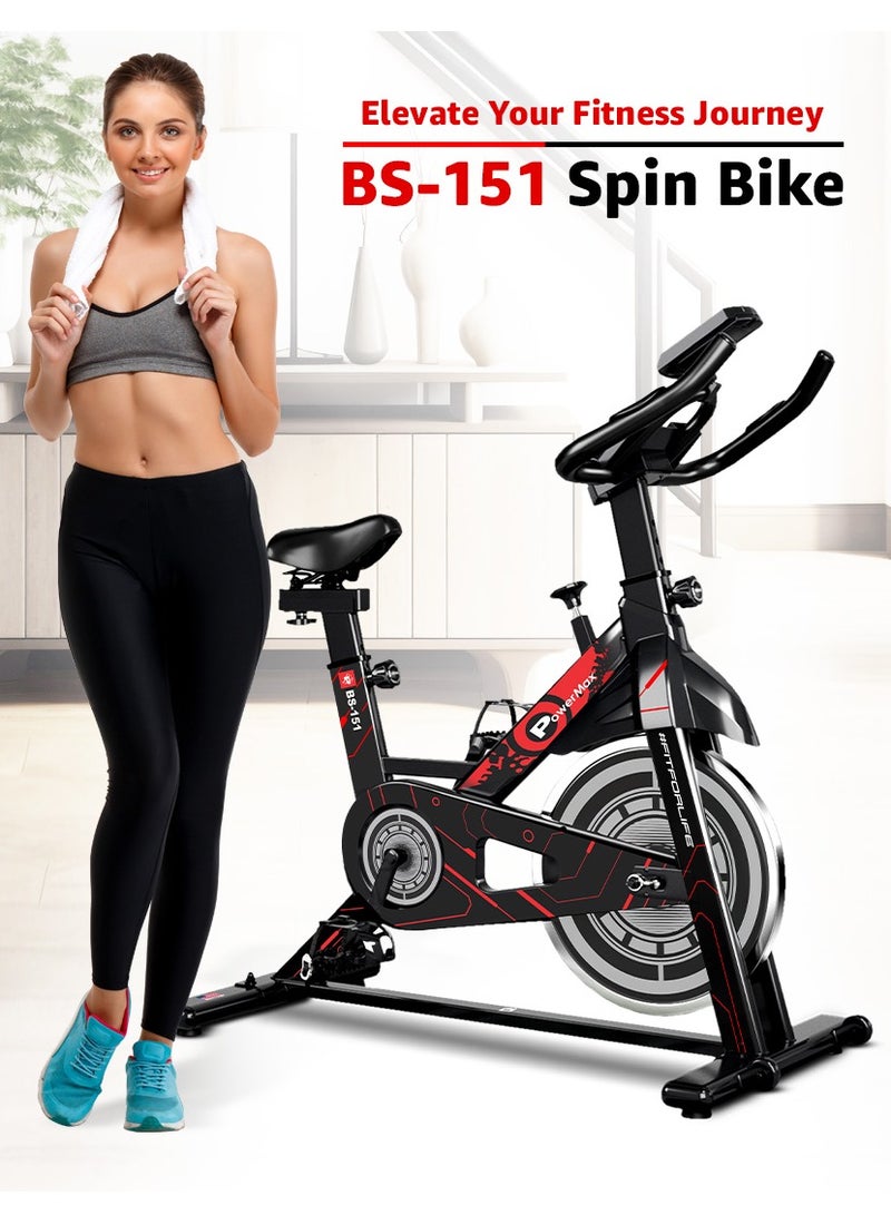 PowerMax Fitness BS-151 Spin Bike Exercise Cycle with 10KG flywheel, Max user wt. 130kg for maxpro home workout, 2-way adjustable seat, Knob braking, iphone holder, 1 Year Manufacturer Warranty. - Image 2