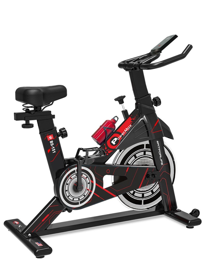 PowerMax Fitness BS-151 Spin Bike Exercise Cycle with 10KG flywheel, Max user wt. 130kg for maxpro home workout, 2-way adjustable seat, Knob braking, iphone holder, 1 Year Manufacturer Warranty. - Image 1
