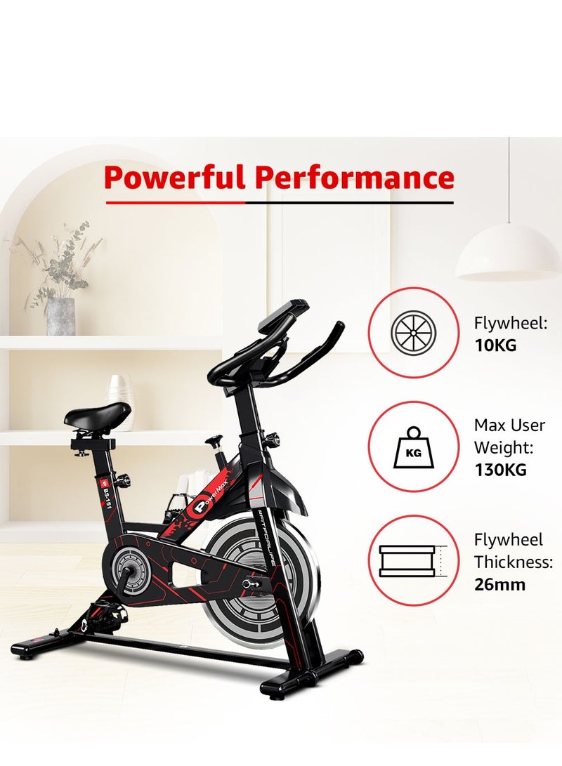 PowerMax Fitness BS-151 Spin Bike Exercise Cycle with 10KG flywheel, Max user wt. 130kg for maxpro home workout, 2-way adjustable seat, Knob braking, iphone holder, 1 Year Manufacturer Warranty. - Image 3
