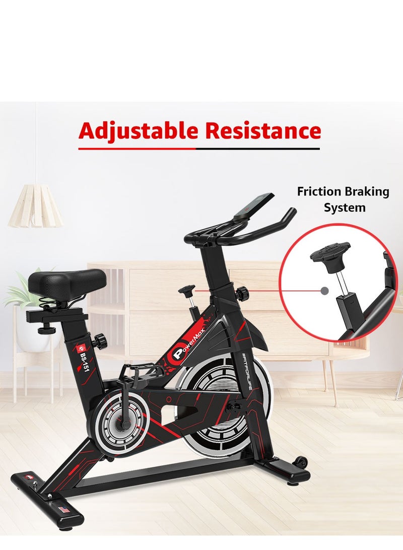 PowerMax Fitness BS-151 Spin Bike Exercise Cycle with 10KG flywheel, Max user wt. 130kg for maxpro home workout, 2-way adjustable seat, Knob braking, iphone holder, 1 Year Manufacturer Warranty. - Image 5