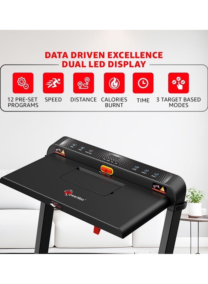 باورماكس فيتنيس جهاز جوج باد-3 للياقة البدنية - محرك 4 حصان (ذروة) جهاز مشي كهربائي 2 في 1 مع مكتب مدمج للتمارين المنزلية | جهاز مشي | تحكم عن بعد، أقصى وزن مستخدم 110 كجم، سرعة قصوى 12 كم/ساعة، شاشة LED، بلوتوث، مكبر صوت، حامل آيباد - Image 5