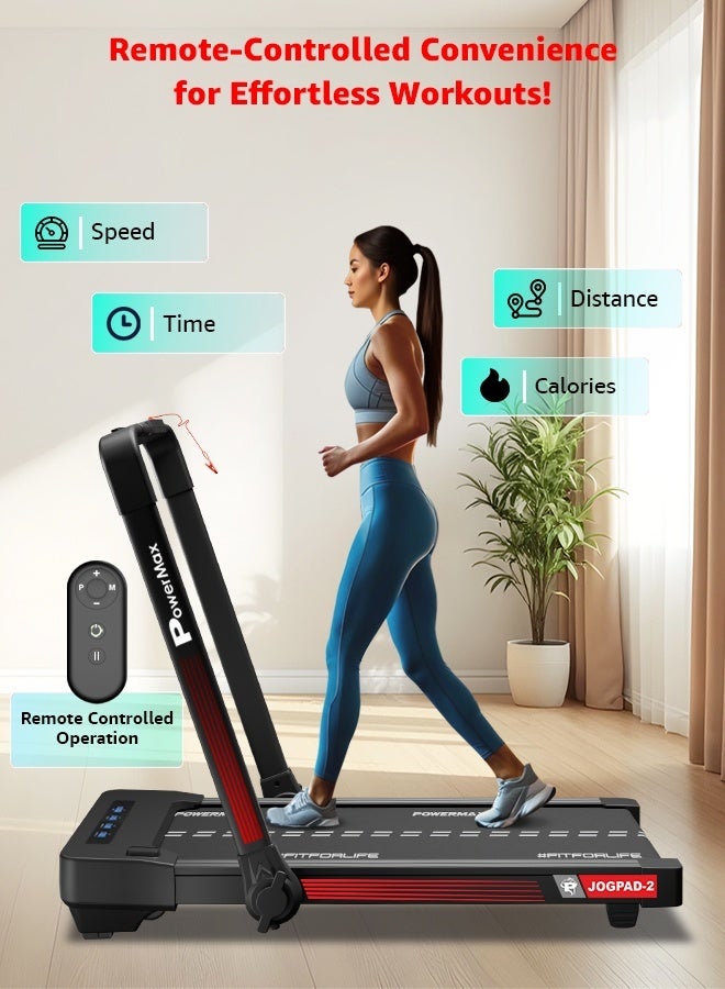 باورماكس فيتنيس جهاز جوج باد-2 (4 حصان ذروة) جهاز مشي كهربائي 2 في 1 مع مكتب مدمج لتمارين المنزل | ووكينغ باد | تحكم عن بعد، أقصى وزن مستخدم 110 كجم، أقصى سرعة 12 كم/ساعة، شاشة LED، بلوتوث، مكبر صوت، حامل آيباد - Image 3