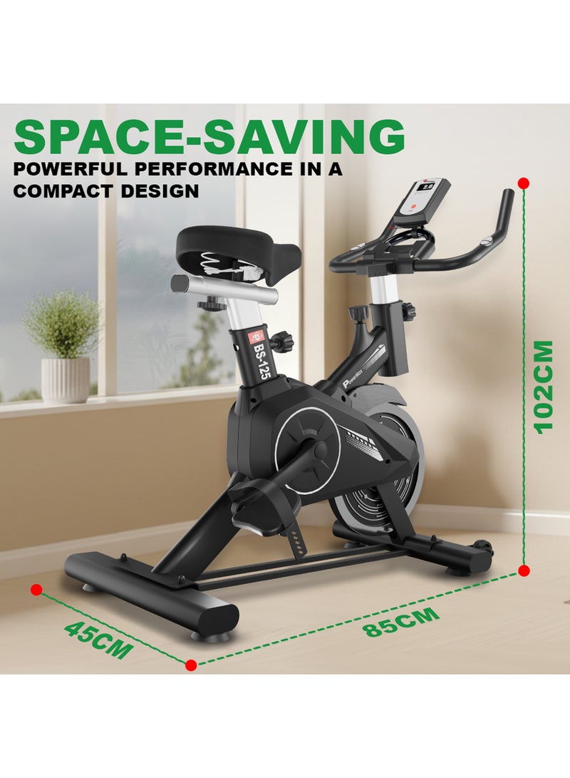 PowerMax Fitness BS-125 Spin Exercise Bike for Home use, 16mm 7Kg Flywheel, Max User Weight 130kg, LCD Display, 2pc Crank, Heart rate sensor, Knob braking, Adjustable foot strap and seat, iPad holder - Image 5