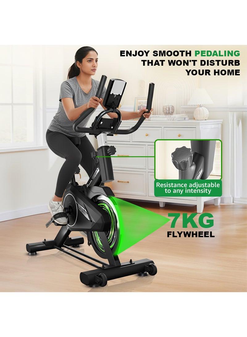 PowerMax Fitness BS-125 Spin Exercise Bike for Home use, 16mm 7Kg Flywheel, Max User Weight 130kg, LCD Display, 2pc Crank, Heart rate sensor, Knob braking, Adjustable foot strap and seat, iPad holder - Image 3