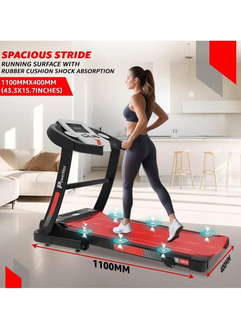 Fitness Tdm-98 (4.0Hp Peak) Foldable Motorized Treadmill For Home 110 Kg Weight, Max Speed-12Kmph, Preset Programs, Hr Sensors, Aux With Volume +/- Keys For Inbuilt Speaker, Usb, Led Display image 6