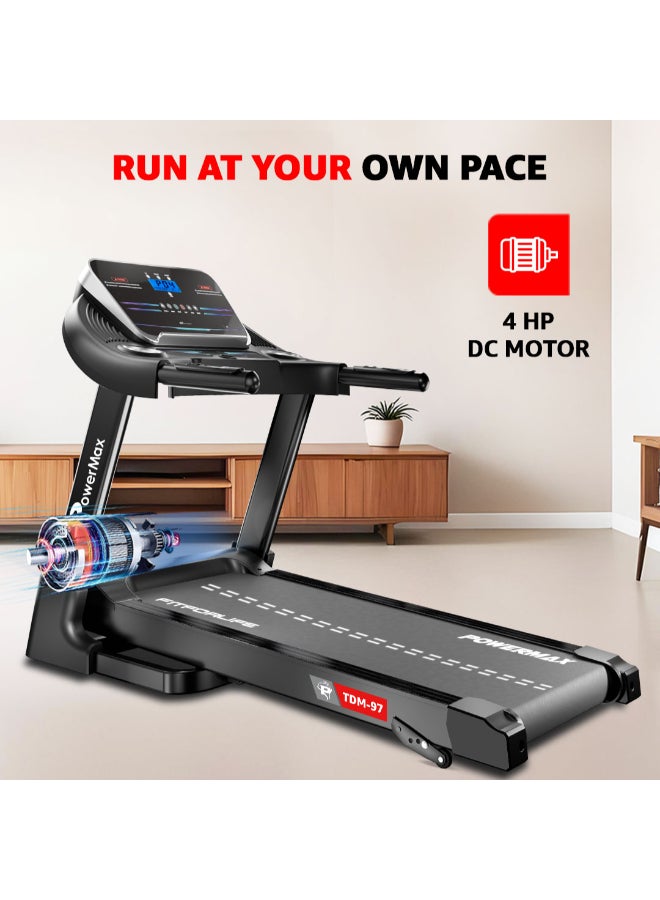 PowerMax Fitness Fitness Tdm-97 (4Hp Peak) Treadmill For Home, Cardio Training, With 12 Pre-Set Workout Programs & 3 Target Based Modes, Max User Weight 110Kg, Max Speed 12 Km/Hr - Image 5