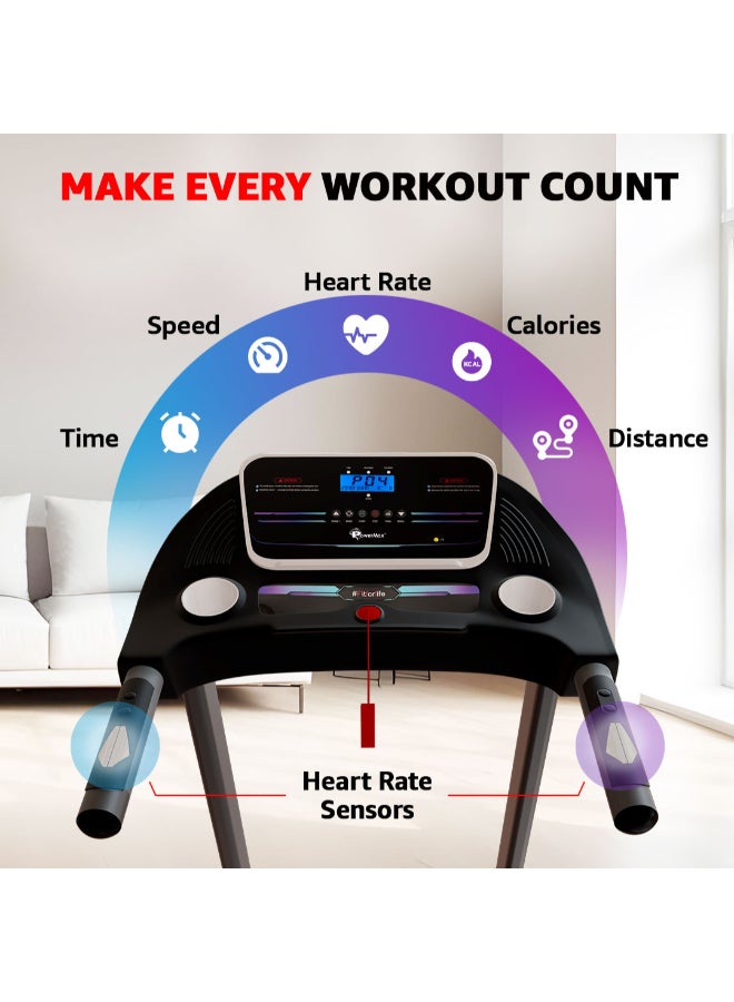 PowerMax Fitness Fitness Tdm-97 (4Hp Peak) Treadmill For Home, Cardio Training, With 12 Pre-Set Workout Programs & 3 Target Based Modes, Max User Weight 110Kg, Max Speed 12 Km/Hr - Image 3