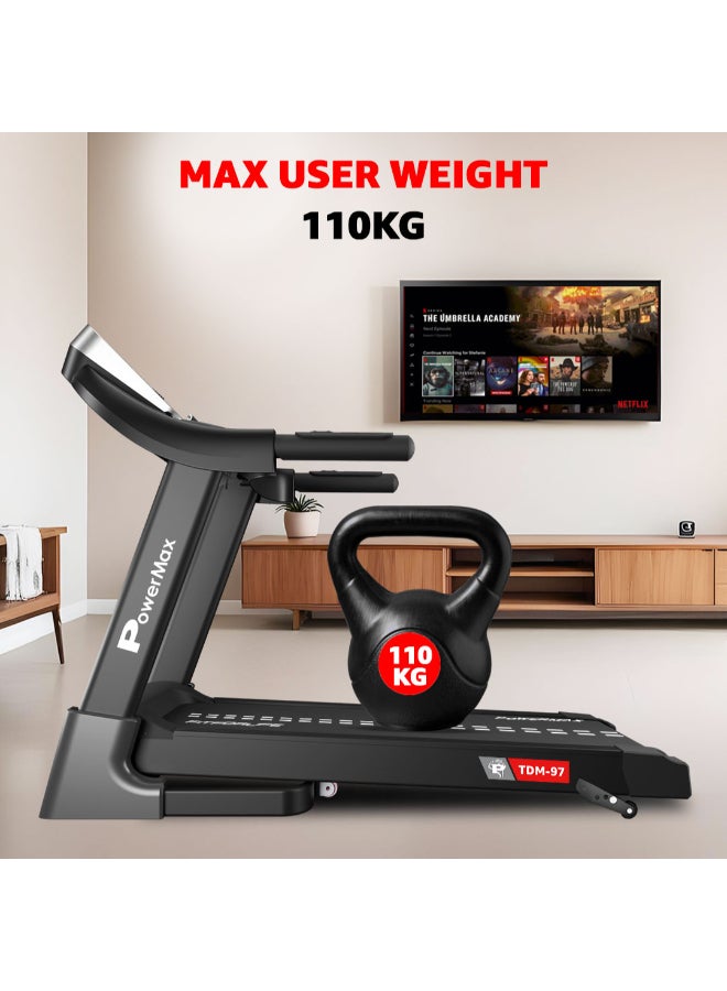 PowerMax Fitness Fitness Tdm-97 (4Hp Peak) Treadmill For Home, Cardio Training, With 12 Pre-Set Workout Programs & 3 Target Based Modes, Max User Weight 110Kg, Max Speed 12 Km/Hr - Image 4