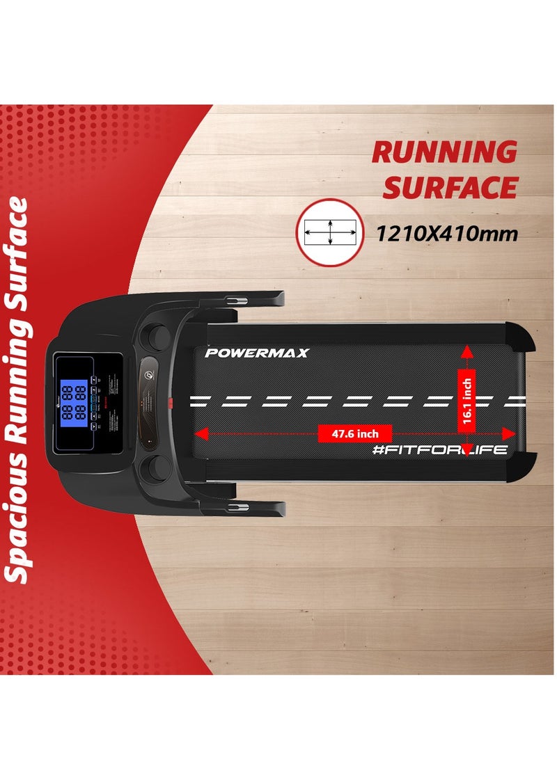 باورماكس فيتنيس تريدميل كهربائي قابل للطي PowerMax Fitness TD-A1 بقوة 6 حصان للاستخدام المنزلي وزن 120 كجم، 15 مستوى من الانحدار التلقائي لجهاز الجري لتمرين ماكس برو، سرعة قصوى 14 كم/ساعة، مكبر صوت، مدخل AUX، شاشة LCD، بلوتوث - Image 4