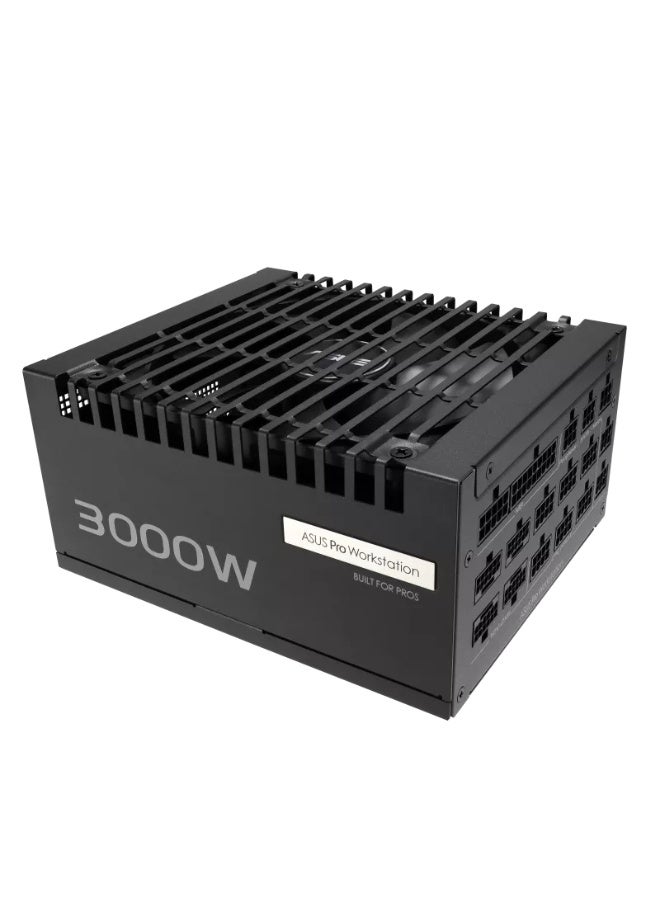 ASUS Pro WS 3000W Platinum Heavy-Duty Power Supply, 3000 Watts, 80 PLUS Platinum Certified, ATX 3.1 Compatible, PCIe 5.1 Ready (4× 16-Pin 12V-2×6, 4× 6+2-Pin), Supports up to 4×GPUs, Dual Ball-Bearing Fan, Extruded Aluminum Heatsinks, Gold-Plated Copper Connectors, Fully Modular Cables, High-Efficiency Japanese Capacitors | 90YE00Z0-B0EA00 - Image 1
