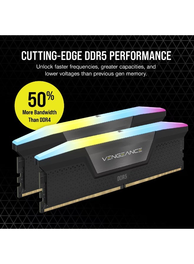 كورسير Corsair Vengeance RGB 64GB (2x32GB) DDR5 6400MHz CL42 Desktop Memory Kit – Intel XMP 3.0 Support, Dynamic 10-Zone RGB Lighting, Aluminum Heatspreader, 1.35V, High-Performance Overclocking RAM, Black | CMH64GX5M2B6400C42 - Image 3