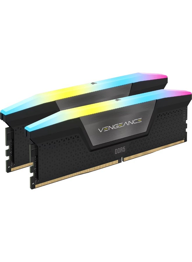 كورسير Corsair Vengeance RGB 64GB (2x32GB) DDR5 6400MHz CL42 Desktop Memory Kit – Intel XMP 3.0 Support, Dynamic 10-Zone RGB Lighting, Aluminum Heatspreader, 1.35V, High-Performance Overclocking RAM, Black | CMH64GX5M2B6400C42 - Image 1