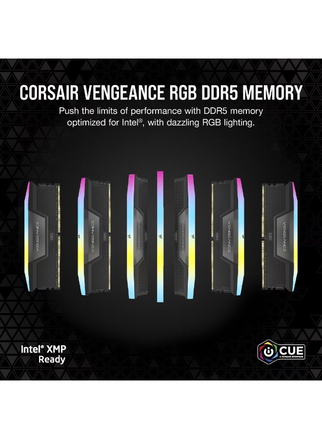 كورسير Corsair Vengeance RGB 64GB (2x32GB) DDR5 6400MHz CL42 Desktop Memory Kit – Intel XMP 3.0 Support, Dynamic 10-Zone RGB Lighting, Aluminum Heatspreader, 1.35V, High-Performance Overclocking RAM, Black | CMH64GX5M2B6400C42 - Image 2