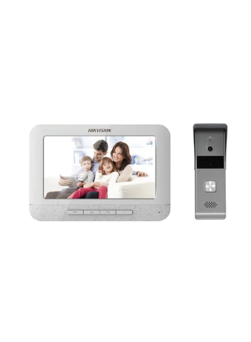 HIKVISION KIS203 Intercome , 7" Colorful TFT LCD Display, Pinhole Camera with 720 x 576 @ 25 fps, 1 Four-Wire Interface, Built-in Omni Mic, Built-in Loudspeaker, Grey | DS-KIS203