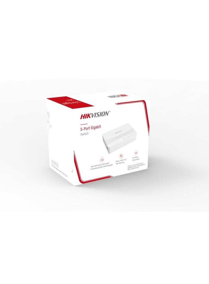HIKVISION DS-3E0505D-E 5-Port Gigabit Unmanaged Desktop Network Switch, 10/100/1000 Mbps, Plug & Play, Auto-MDI/MDIX, 10Gbps Switching Capacity, Store-and-Forward, Desktop/Wall Mountable, Energy-Efficient | DS-3E0505D-E white - Image 4