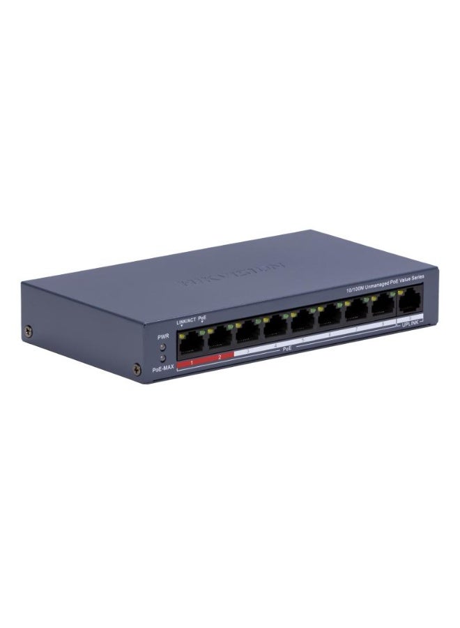 هيك فيجن DS-3E0109P-E/M-C+ 8-Port 10/100Mbps Unmanaged PoE Switch, 80W Total Power, IEEE 802.3af/at, 1x Uplink Port, 6kV Surge Protection, Long Range up to 300m, Desktop/Wall Mount, Plug & Play | DS-3E0109P-E/M(C) grey - Image 3