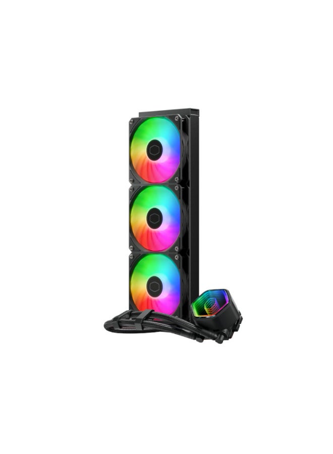 COOLER MASTER MasterLiquid 360 Core II ARGB AIO Liquid CPU Cooler, 360mm Radiator with 3Ã MF120 ARGB Fans, G9R Dual-Chamber Pump with Infinity Mirror ARGB, 400mm Sleeved Tubing with Tube Clips, Intel LGA1851/1700/1200/115x & AMD AM5/AM4, Includes CryoFuze Thermal Paste - Image 2
