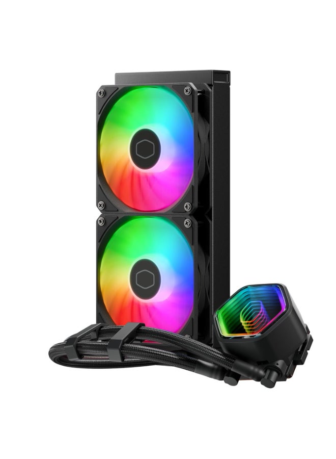 COOLER MASTER MasterLiquid 240 Core II Black ARGB AIO Liquid CPU Cooler, 240mm Aluminum Radiator with Dual MF120 ARGB PWM Fans, G9R Dual-Chamber Pump with Infinity Mirror ARGB, 400mm Sleeved Tubing with Tube Clips, Includes CryoFuze Thermal Paste, Black | MLW-D24M-A18PA-R1 - Image 1