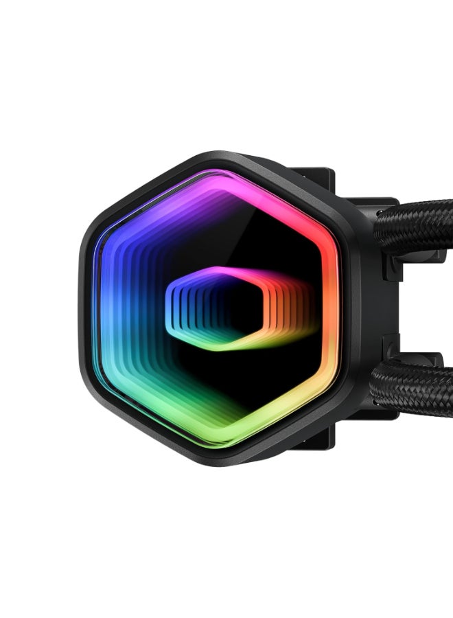 COOLER MASTER MasterLiquid 240 Core II Black ARGB AIO Liquid CPU Cooler, 240mm Aluminum Radiator with Dual MF120 ARGB PWM Fans, G9R Dual-Chamber Pump with Infinity Mirror ARGB, 400mm Sleeved Tubing with Tube Clips, Includes CryoFuze Thermal Paste, Black | MLW-D24M-A18PA-R1 - Image 5