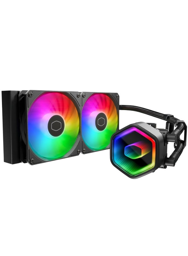 COOLER MASTER MasterLiquid 240 Core II Black ARGB AIO Liquid CPU Cooler, 240mm Aluminum Radiator with Dual MF120 ARGB PWM Fans, G9R Dual-Chamber Pump with Infinity Mirror ARGB, 400mm Sleeved Tubing with Tube Clips, Includes CryoFuze Thermal Paste, Black | MLW-D24M-A18PA-R1 - Image 2
