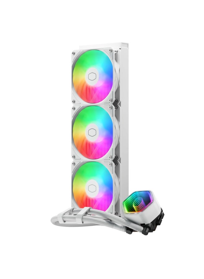 COOLER MASTER MasterLiquid 360 Core II ARGB AIO, 360 mm Radiator, Dual-Chamber G9R Pump, 3Ã MF120 ARGB Fans, 400 mm Tubing, Intel LGA1851/1700 & AMD AM5/AM4 Compatible, White | MLW-D36M-A18PA-RW - Image 1