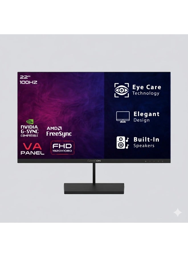 GAMEON GB22F100 Basic Series Monitor 21.45 inch, 1920x1080 FHD VA Panel, 100Hz, 5ms, HDMI 1.4, Adaptive-Sync, Built-in Speakers Black