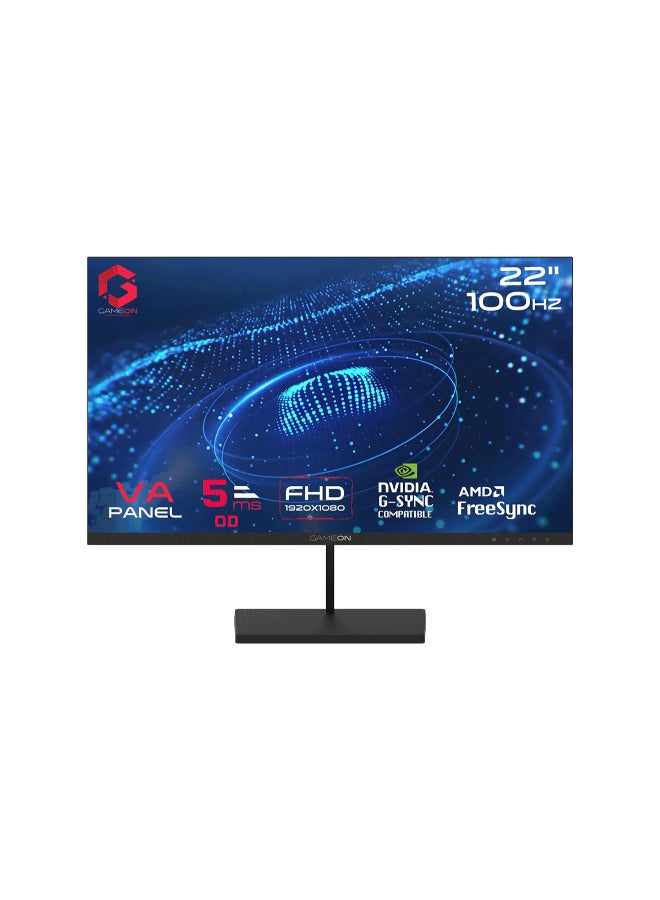 GAMEON 22 inch B Series FHD Monitor, 1920x1080, 100Hz, 5ms, HDMI 1.4, Adaptive-Sync, Built-in Speakers, GB22F100 Black - Image 1